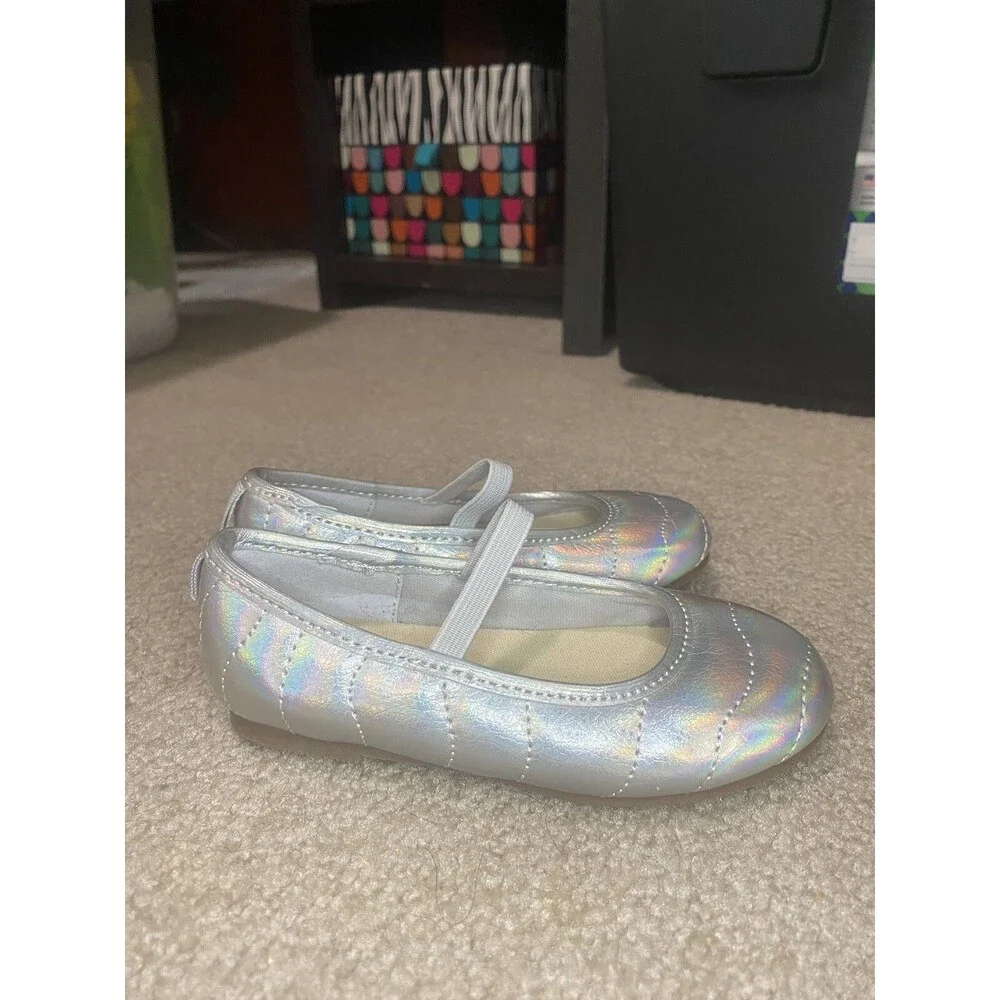 Carter’s Toddler Girls Silver Metallic Flats Dress Shoes Bow Size 7C Wedding